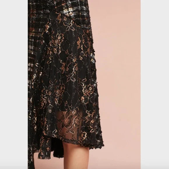 Eva Franco Asymmetrical Lace Metallic Tweed Skirt Black 0 XXS Fairycore Party - Picture 4 of 11